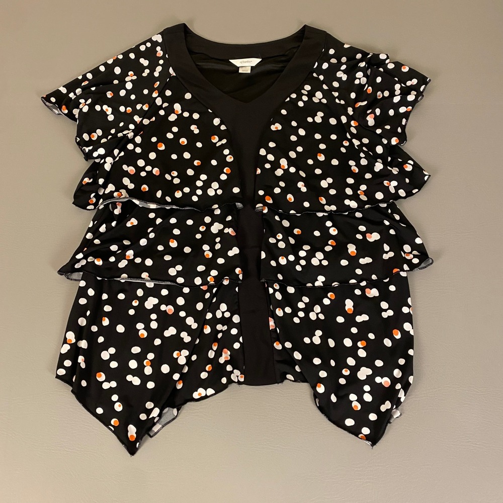 CJ Banks Ruffle Layer Top Polka Dot Blouse Plus‎ Size 1X Multicolor Short Sleeve